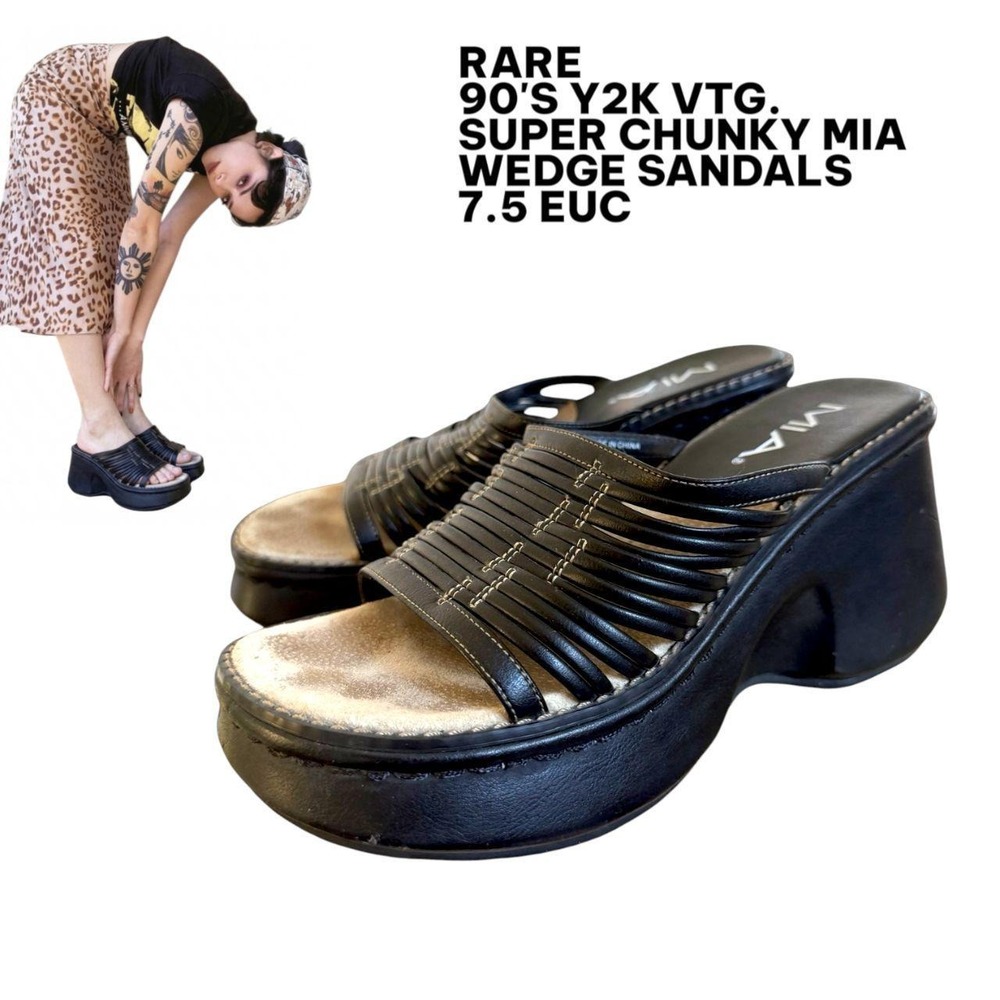 90s Y2K Vintage Rare MIA Super Chunky Wedge Sandals 7.5🖤✨